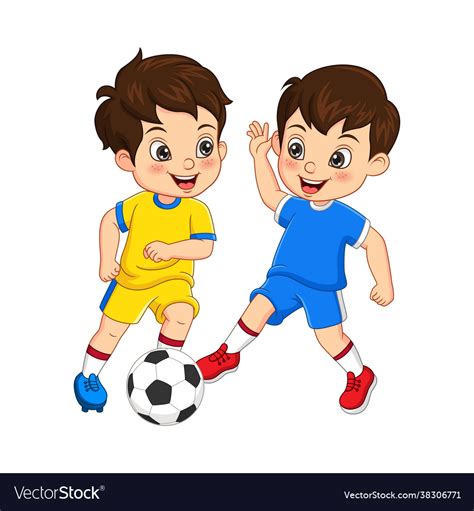 Cartoon Kids Playing Soccer Ball Royalty Free Vector Image