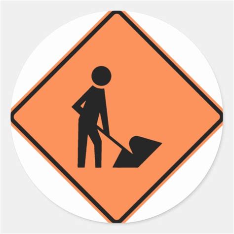 Work Zone Highway Construction Sign Classic Round Sticker