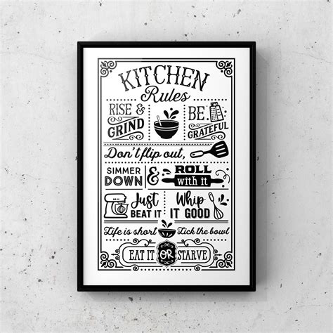a4 a5 kitchen print kitchen rules etsy kitchen wall prints kitchen decor wall art white