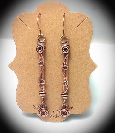 Wire Earrings Copper Jewelry Antiqued Copper Wire Wrapped Etsy