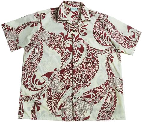 Jade Fashions Inc Men S Hawaiian Cotton Blended Cream Red Honu Waves