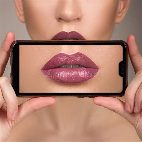 Macro Perfect Lip Makeup Macro Photo Of The Face Details Lipstick