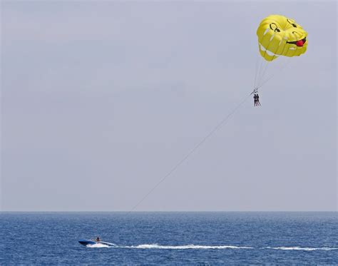 Yellow Parachute Above Mediterranean Sea Free Image Download