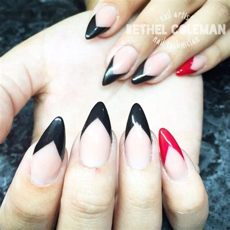 Acrylic Nails Black French Nails Triangle French Almond Nails