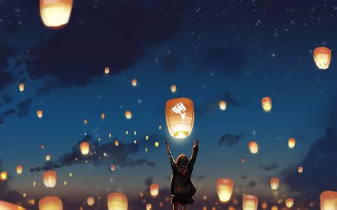 Sky Lantern Scenery Anime 4k 133 Wallpaper Pc Desktop