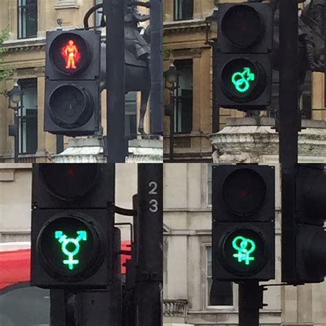 Traffic Signals At Pedestrian Crossings At Trafalgar Square In London