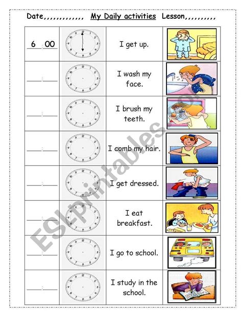 Daily Routine Worksheets Games4esl Daily Routines 1 Match English Esl