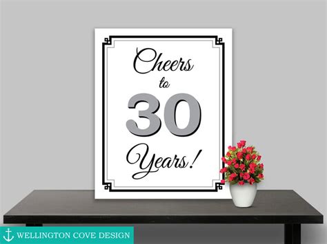 Printable Cheers To 30 Years Sign 30th Birthday Sign 30th Etsy