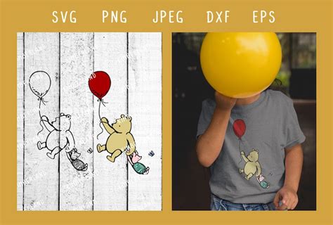 Winnie the Pooh with Piglet and Balloon SVG PNG Clipart | Etsy