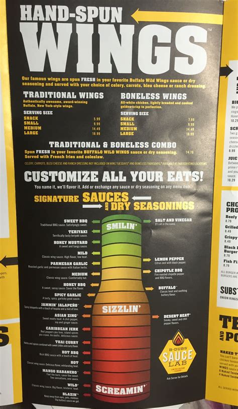 Printable Buffalo Wild Wings Menu