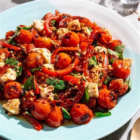 Charred Cherry Tomatoes With Bell Peppers And Mozzarella Americas