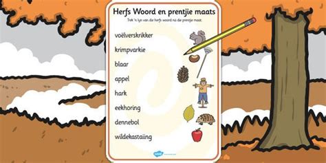 New Afrikaans Autumn Word And Picture Matching Worksheet