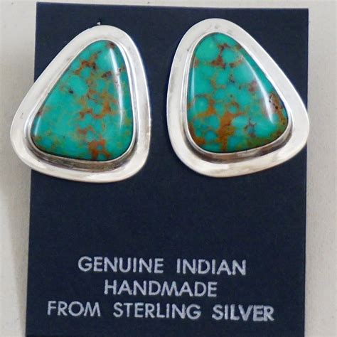 Item T Navajo Pilot Mountain Turquoise Silver Bead Stud Or Clip On