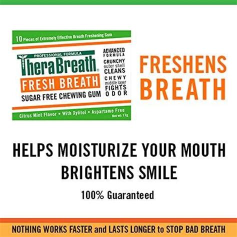 Therabreath Fresh Breath Chewing Gum With Zinc Citrus Mint Flavor 10