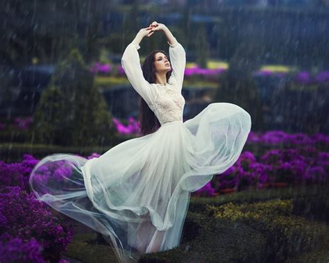 dancing in the rain purple girl flowers dance bonito white dress hd wallpaper peakpx