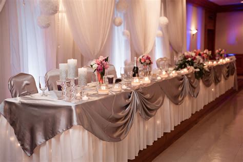 Head Table And Backdrop Wedding Blue Uplighting Silver Bling Coral