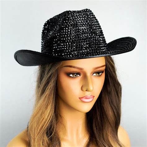 Black Rhinestone Cowboy Hat Cowgirl Sparkly Diamond Hat Disco