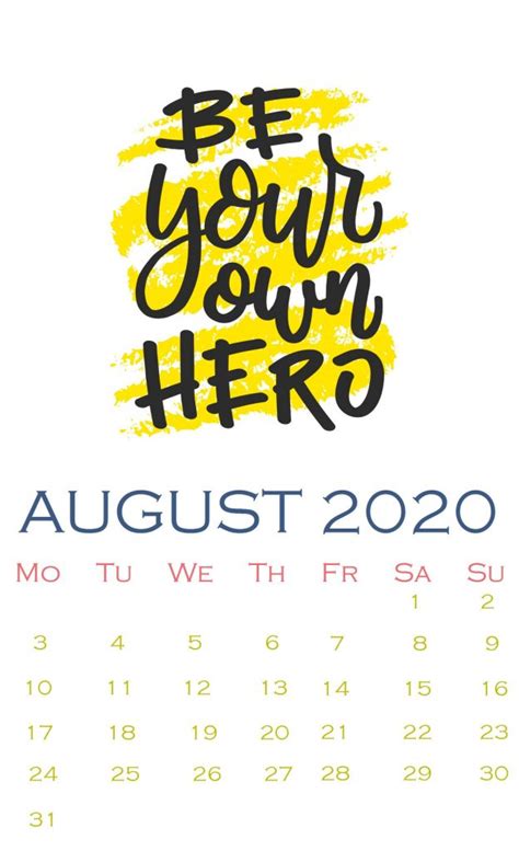 Inspiring August 2020 Quotes Calendar