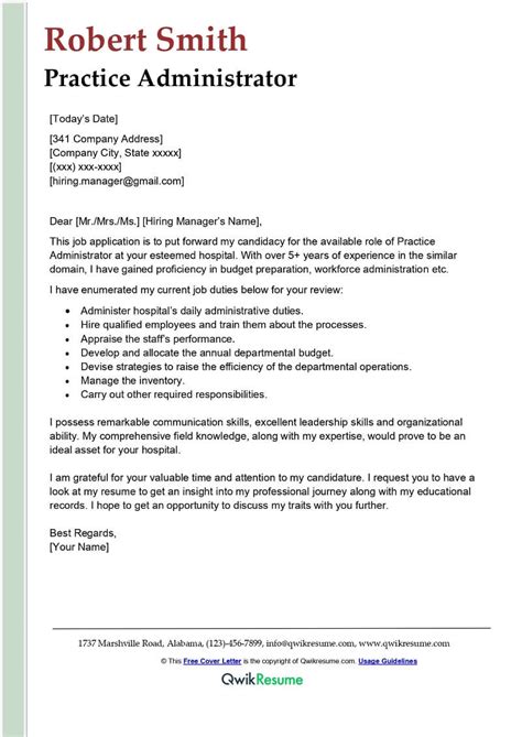 Practice Administrator Cover Letter Examples Qwikresume