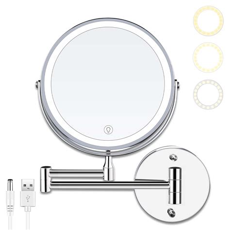 huad 8 inch wall mounted lighted makeup mirror double sided 1x 10x magnifying mirror