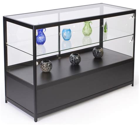 Led Storage Retail Display Case Black Aluminum And Tempered Glass