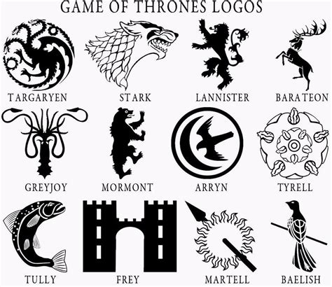 The Game Of Thrones Logos Are Shown In Black And White With Different
