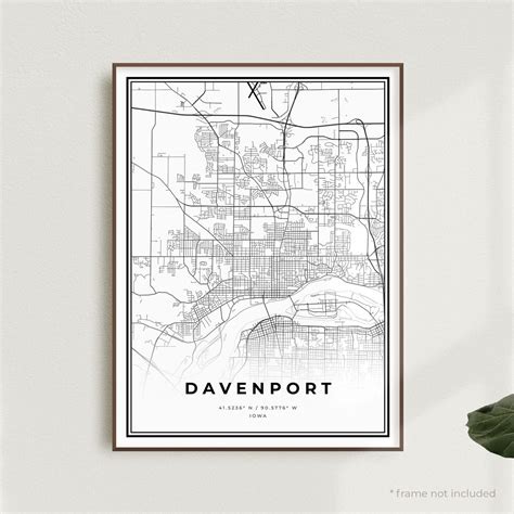 Davenport Map Print Davenport Street Map Poster Iowa Modern Etsy