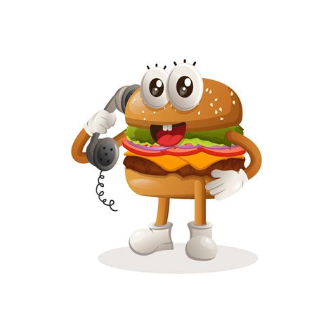 Cute burger mascot design pick up the phone, answering phone calls