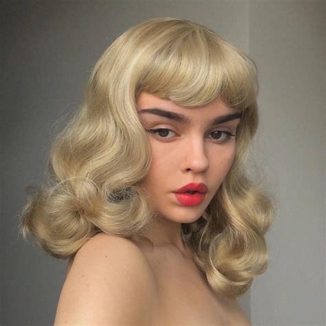 Blonde Pinup Wig Curled With Short Fringe 1950s Style Cora Vintage