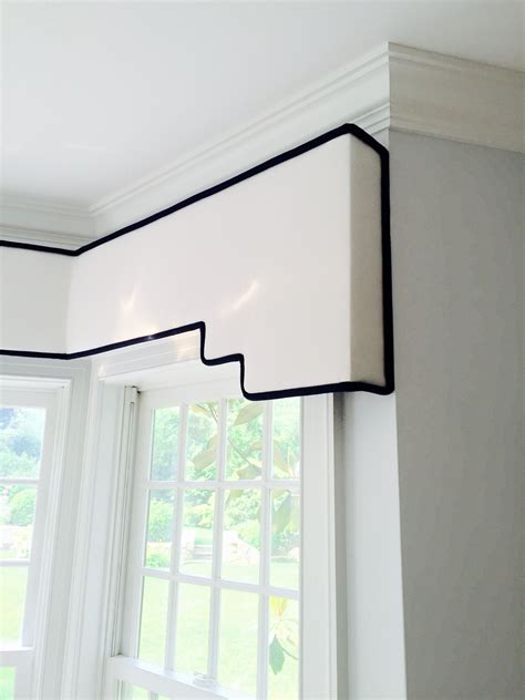 Soft Edged Stepped Cornice Board In Zimmer Rohde White Linen