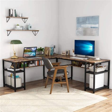 Tribesigns L Shaped Desk With Bookcase Modern 70 L Computer Desk