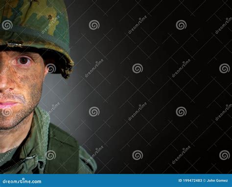 American Soldier Suffering Ptsd Bereavement Stock Image Image Of