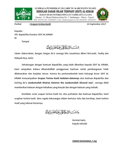Surat ucapan terima kasih telah bekerja. Surat Ucapan Terima Kasih
