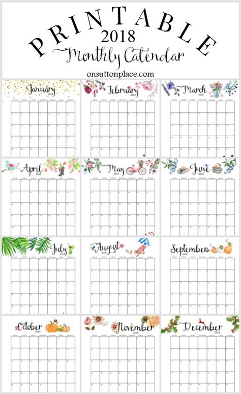2018 Printable Monthly Calendar With Planner Extras Craft Gossip