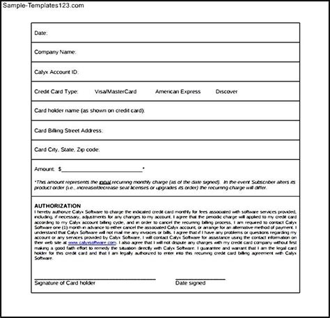 Simple Credit Card Authorization Form - Sample Templates - Sample Templates