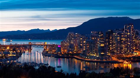 Landscape View Of Building With Lights During Nighttime In Vancouver Hd