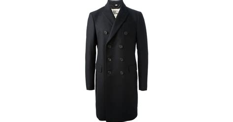 Lyst Burberry Double Breasted Overcoat In Blue For Men
