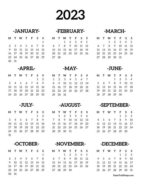 2023 Calendar Monday Start Printable Template Calendar