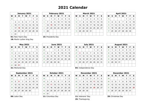 2021 Calendar Printable One Page Free Letter Templates Images