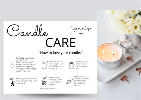 Candle Care Card Candle Instructions Minimalist Template Etsy España
