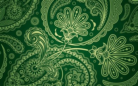 Download Wallpapers Paisley Green Texture 4k Paisley Gold Ornaments