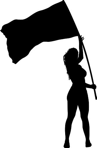 Black Silhouettes Of Woman With Flag On White Background Stock