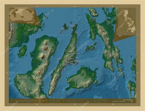 Cebu Province Of Philippines Colored Elevation Map With Lakes And