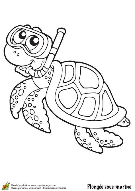 Une tortue faisant de la plongée sous marine à colorier Dessin de