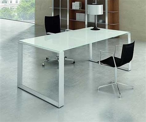 This vanity set is made of glass top and metal frame legs, the whole desk is very clear and easy to clean, the mirror is the upper middle of the desk, you can dress up before it. Mystique White Glass Executive Desk | Southern Office ...