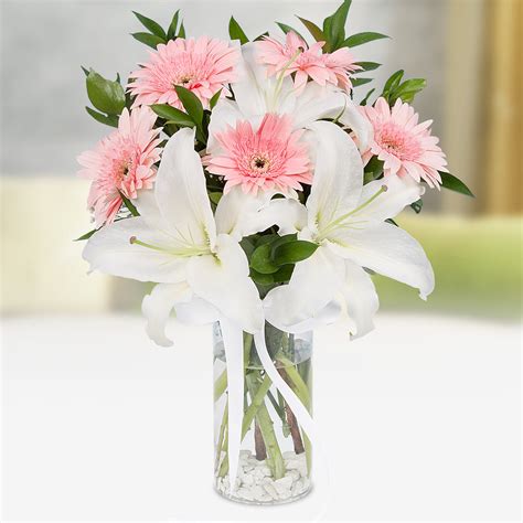 Send Flowers Turkey White Liliums And Pink Gerbera Arrangement From 13usd