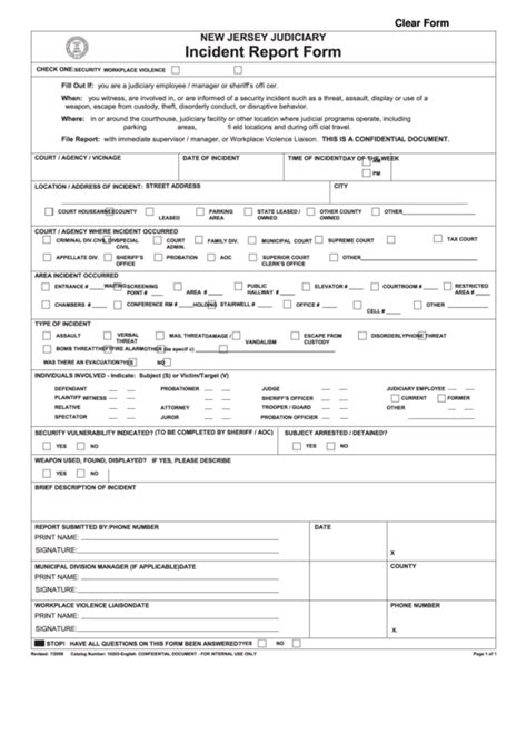 Fillable New Jersey Judiciary Incident Report Form Printable Pdf Download