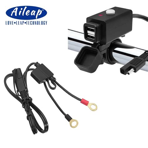 Aileap Waterproof Motorcycle Dual Usb Charger Adapter With Sae Quick Connector And Power Switch