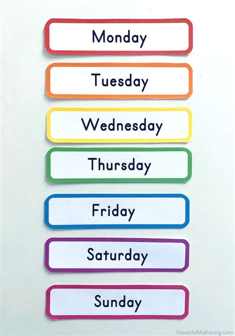 days   week printable cards