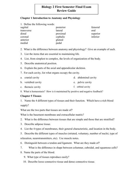 Chapter 1 Introduction To Human Anatomy And Physiology Study Guide